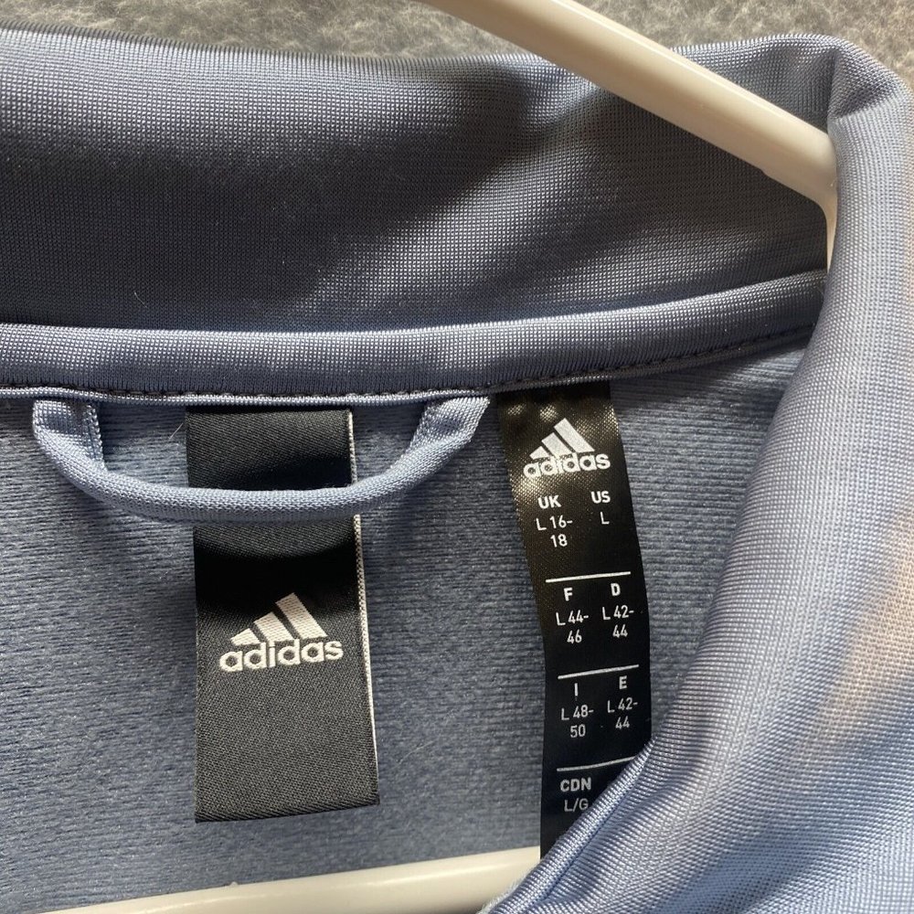 ADIDAS Women Blue White Striped Full Zip Up Track JACKET Shirt Stretch Sz L - Picture 3 of 6